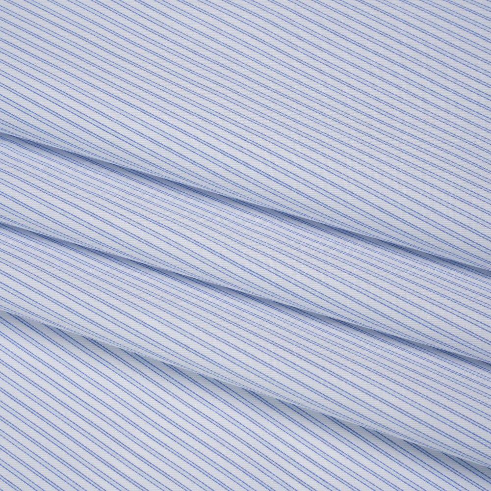 Cotton Twill Shirting - Light Blue, Cobalt and White Lined Stripes - Deadstock