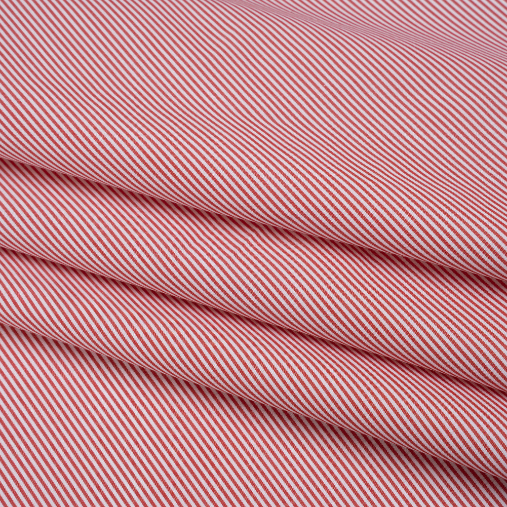 Cotton Poplin Shirting - Red and White Narrow Candy Stripes - Deadstock