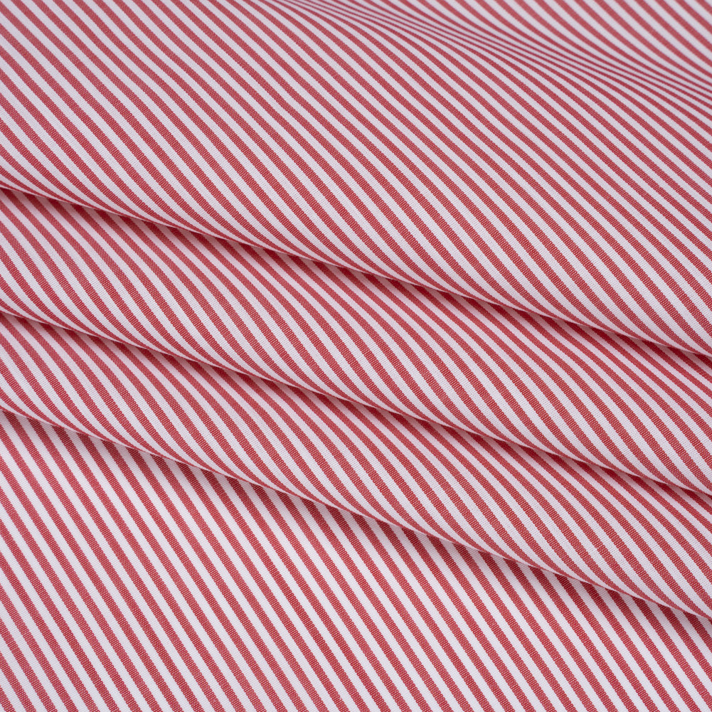Cotton Poplin Shirting - Red and White Candy Stripes - Deadstock