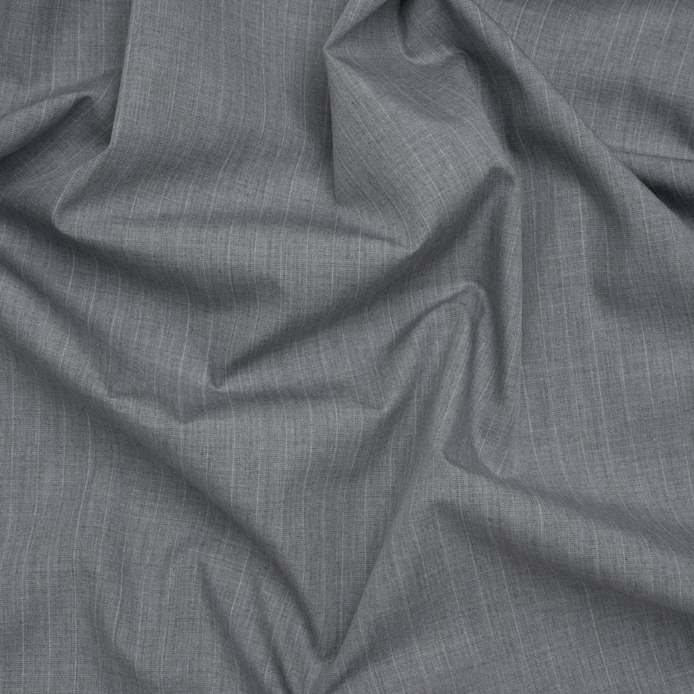 Cotton Shirting - Heathered Gray with Faint White Pinstripes - Deadstock