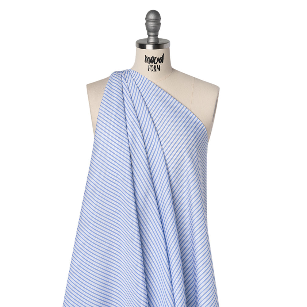 Cotton Shirting - Airy Blue and White Stripes - Designer Deadstock