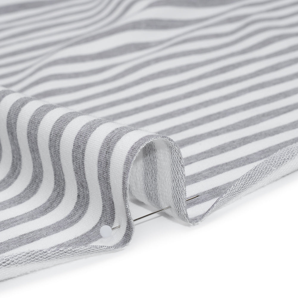 Stretch Cotton French Terry - Heathered Gray and White Stripes - Deadstock