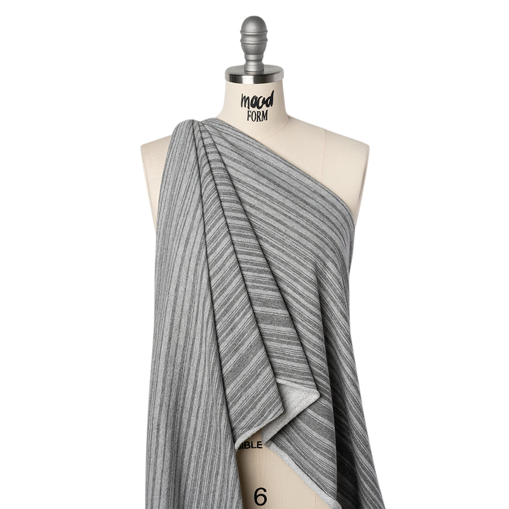 Cotton Blend French Terry - Heathered Light Gray and Charcoal Gradient Stripes - Deadstock