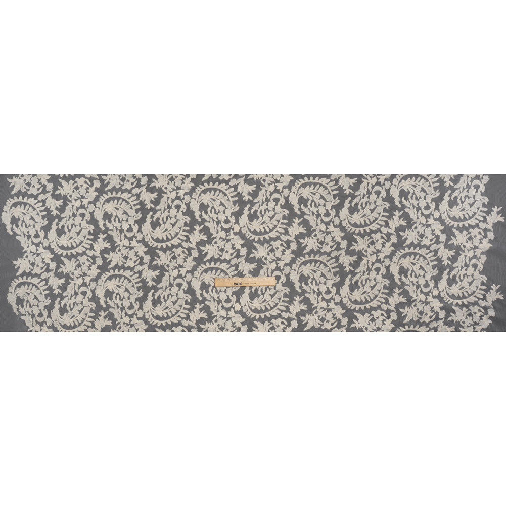 Embroidered Lace - Ivory Floral Crescents - Deadstock