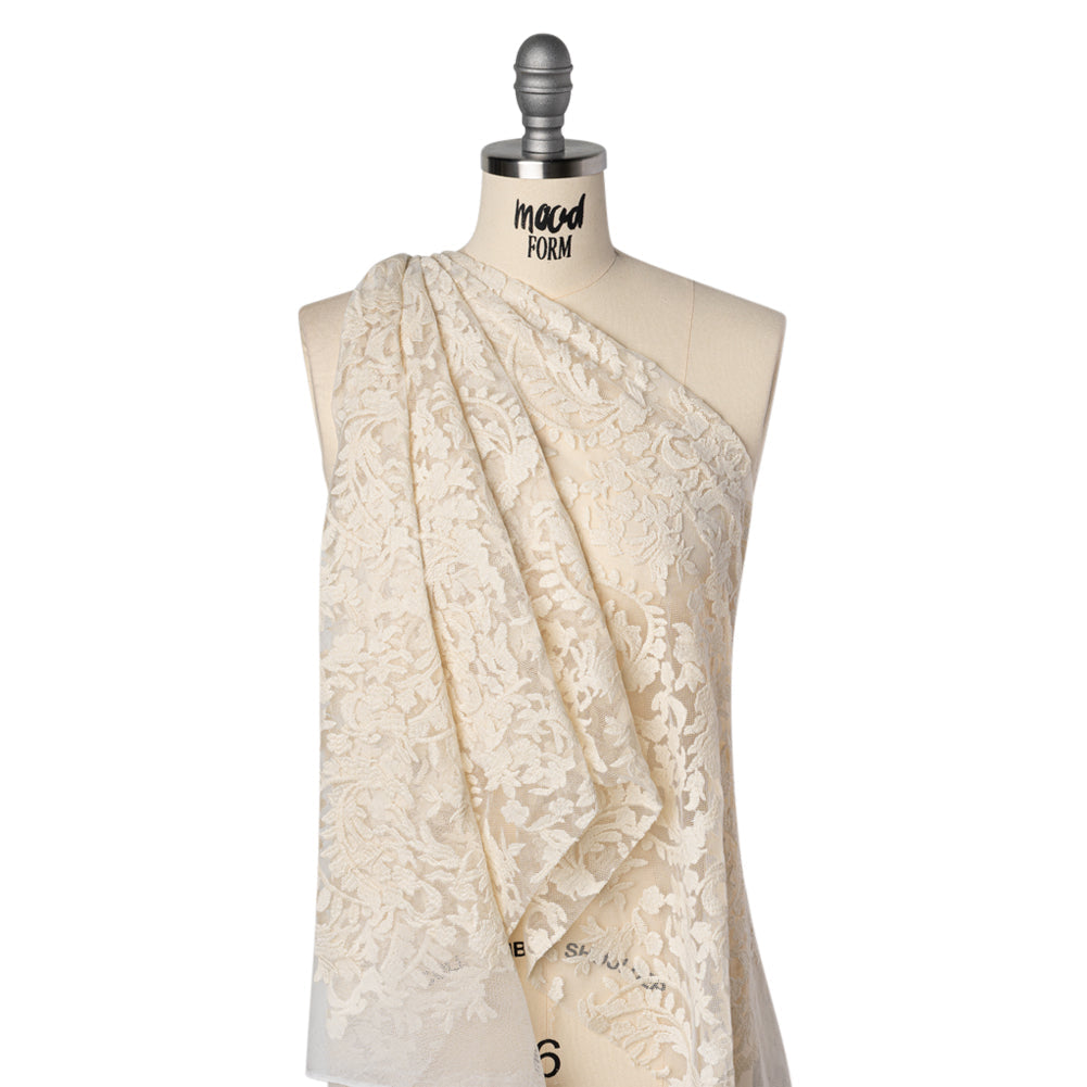 Embroidered Lace - Ivory Floral Crescents - Deadstock