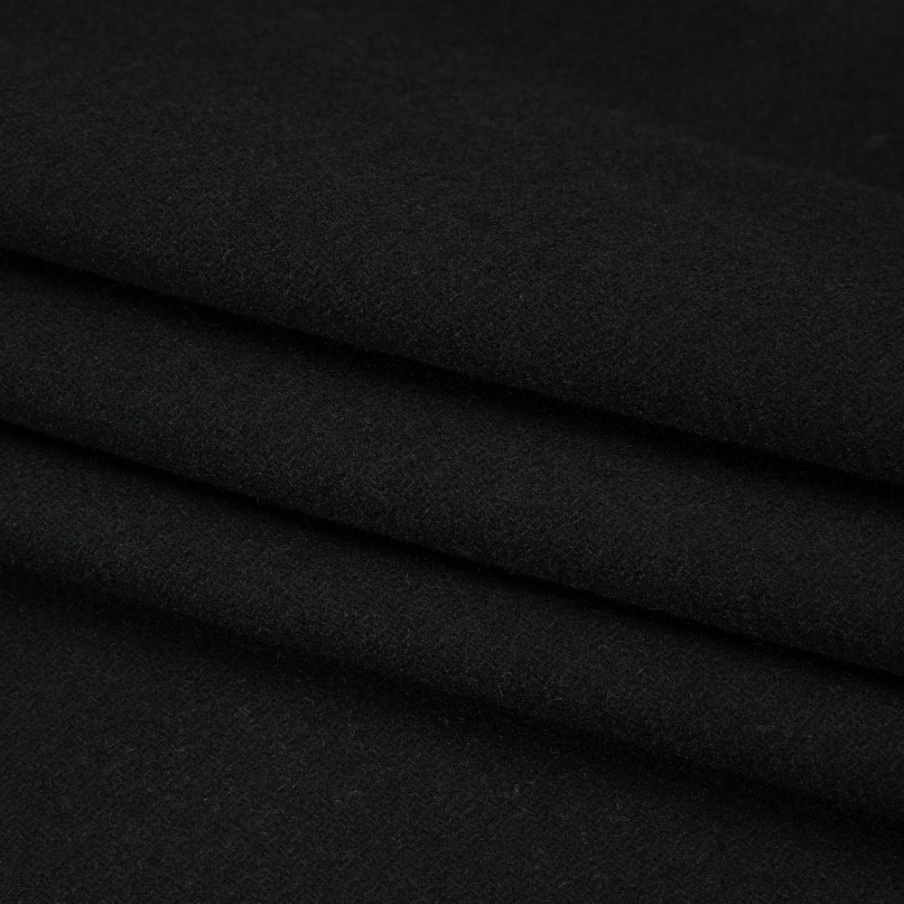 Recycled Brushed Wool Blend Twill Coating - Black - Made in Italy - Maeve Collection
