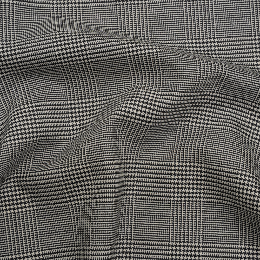 Stretch Wool Twill Suiting Made in Italy - Black and White Glen Plaid
