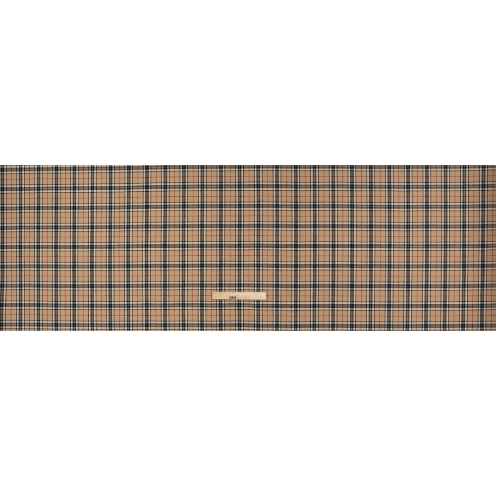 Virgin Wool Twill Made in Italy - Beige, Black and Red Classic Plaid