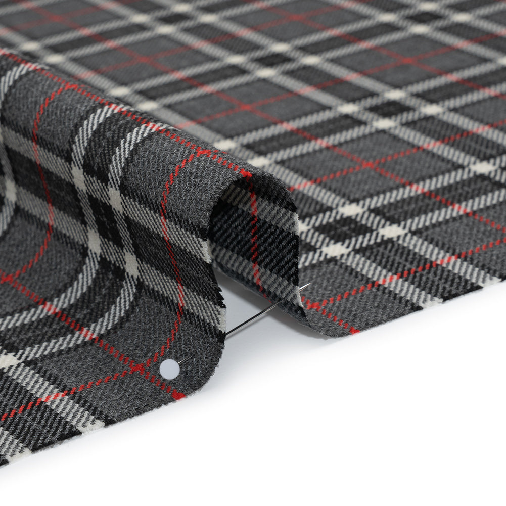 Virgin Wool Twill Made in Italy - Gray, Black and Red Classic Plaid