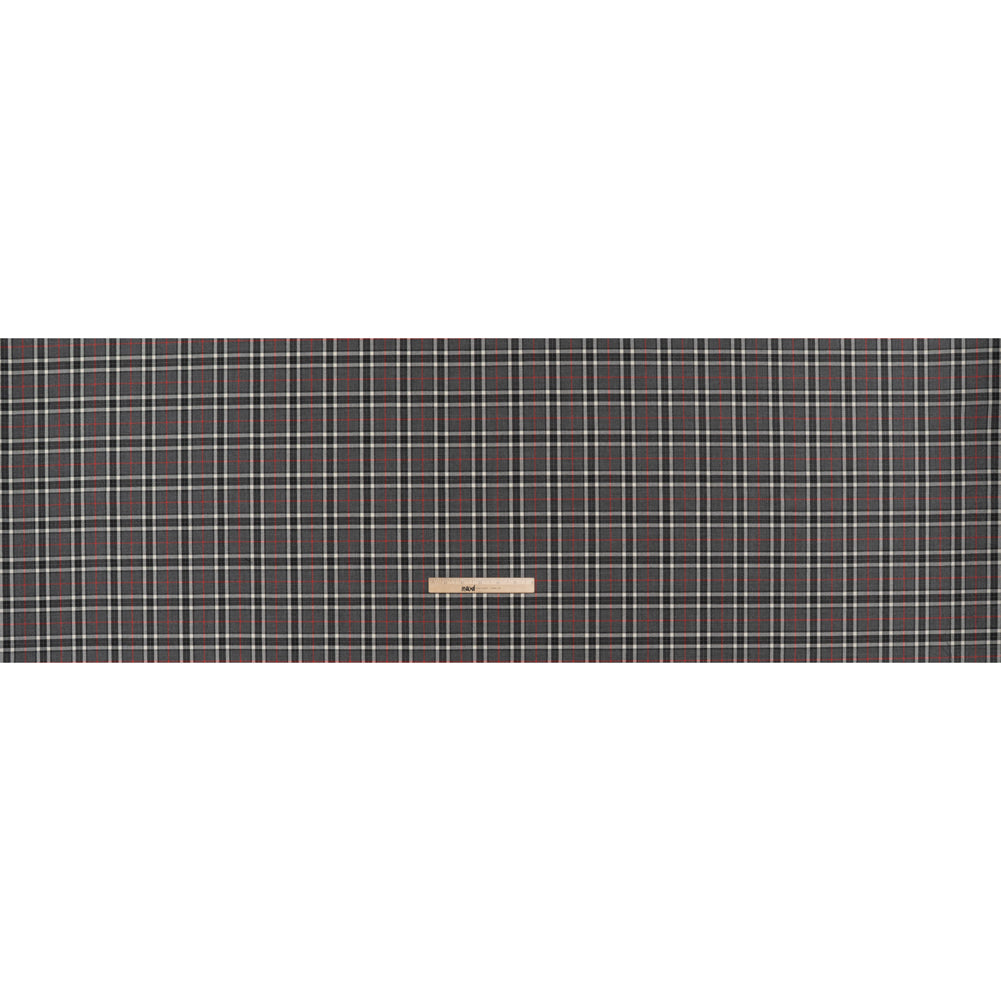 Virgin Wool Twill Made in Italy - Gray, Black and Red Classic Plaid