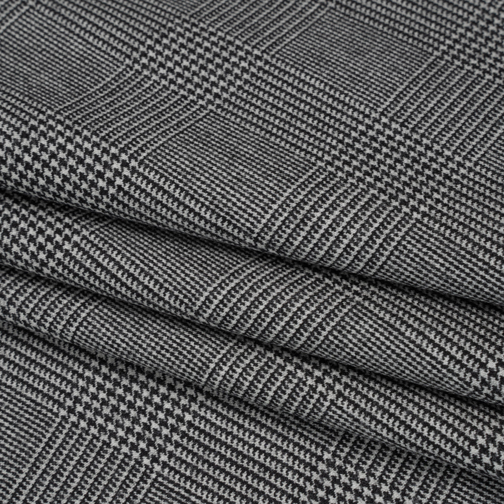 Brushed Virgin Merino Wool Twill - Black and White Glen Plaid