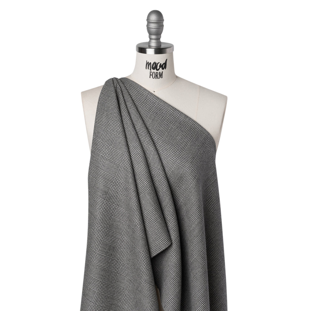 Brushed Virgin Merino Wool Twill - Black and White Glen Plaid