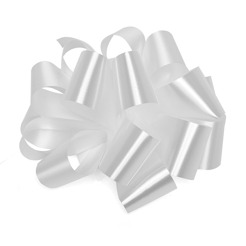 White Satin Finish Hank Folded Poly Bows – 1.25" x 5" (100 Pieces per Case)