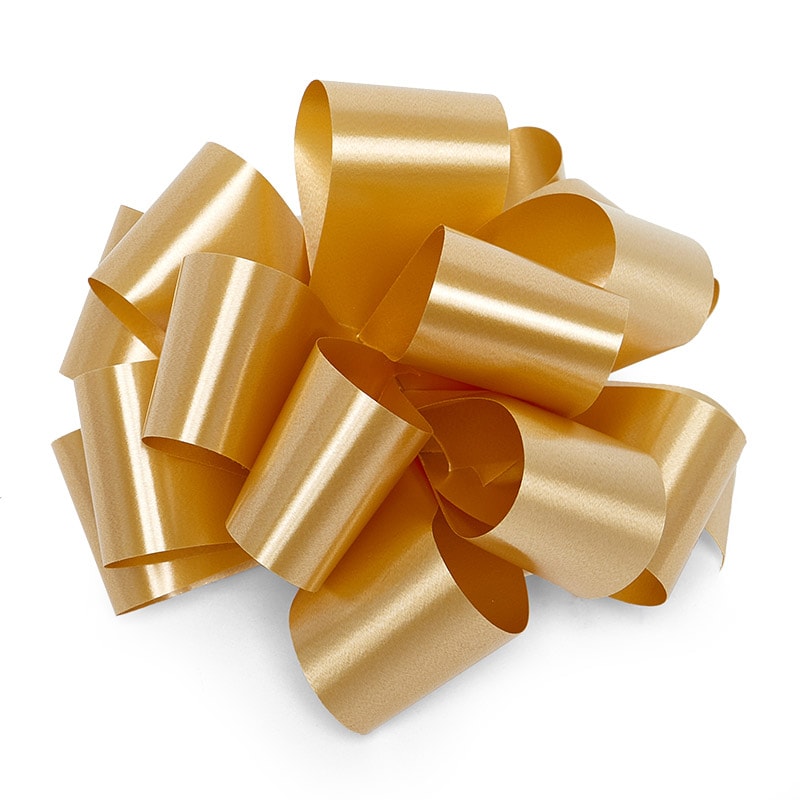 Gold Satin Finish Hank Folded Poly Bows – 1.25" x 5" (100 Pieces per Case)