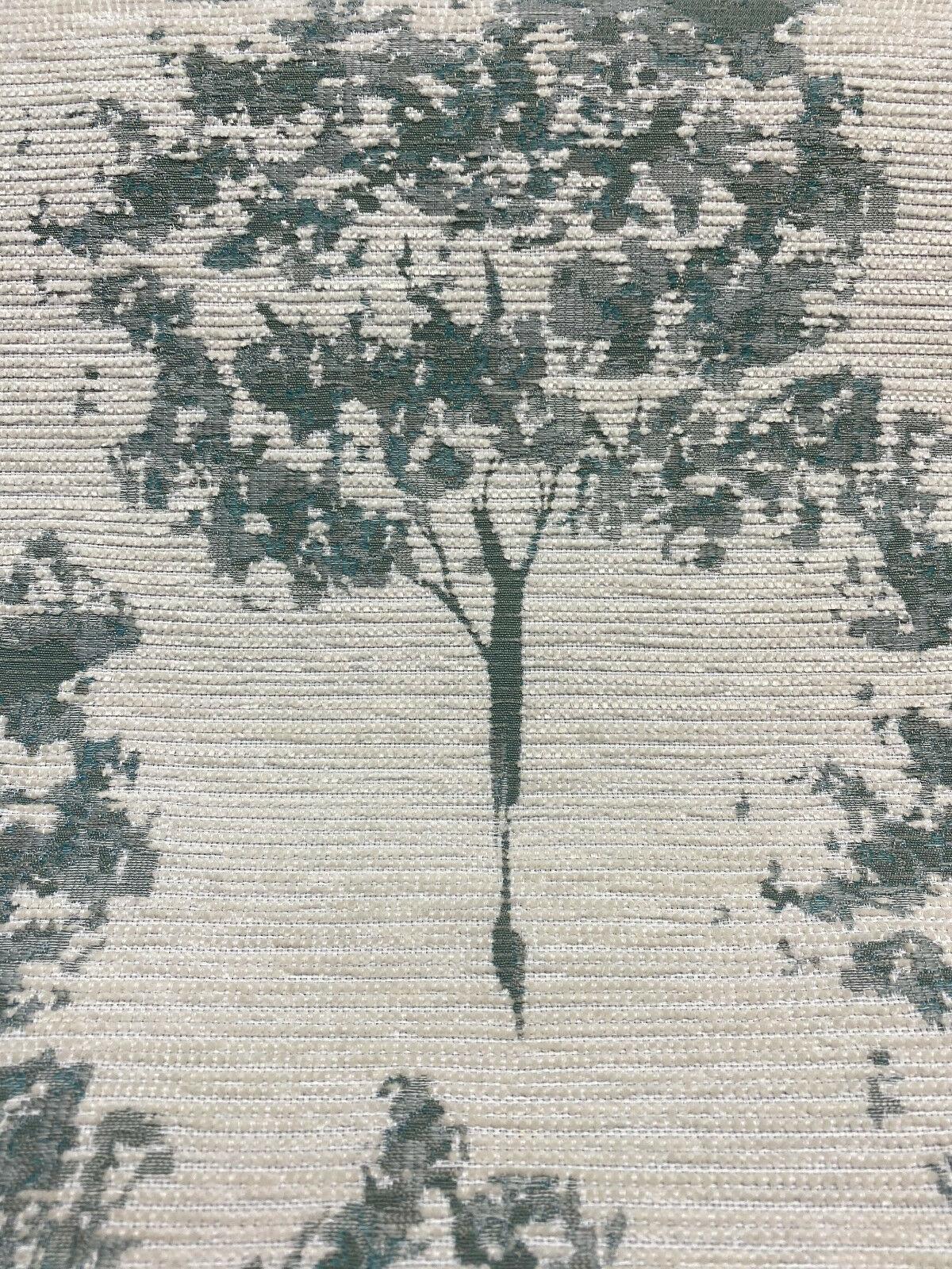 Trees Curb Appeal Chenille Upholstery Fabric - Aqua Blue, Off White Trees, 58" Width (1 Yard)