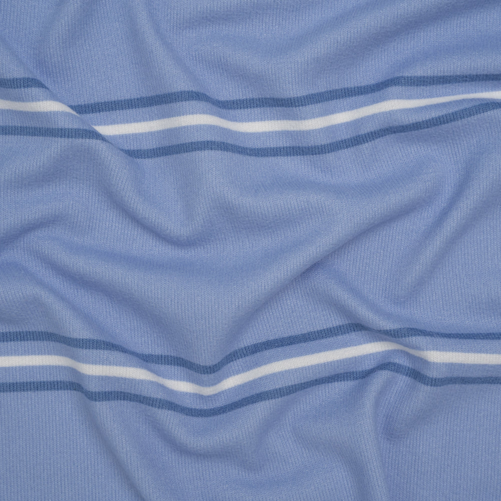 Brushed Stretch Polyester Sweater Knit - Country Blue and White Stripes - Deadstock