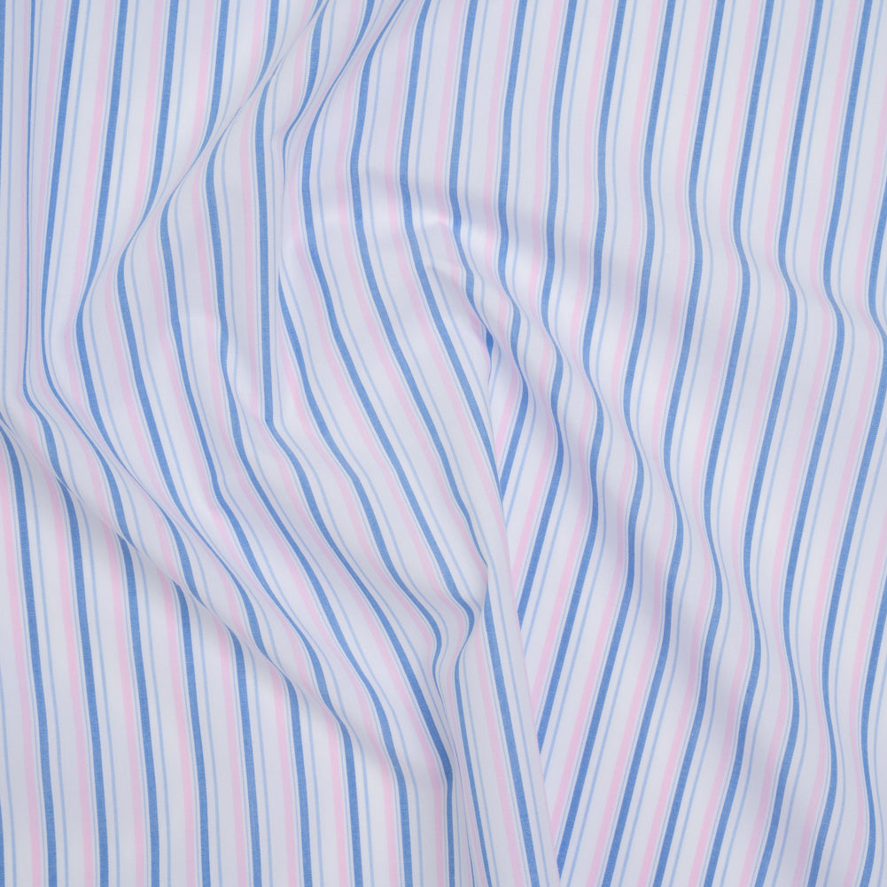 Cotton Shirting - Light Blue, Baby Pink and White Stripes - Deadstock