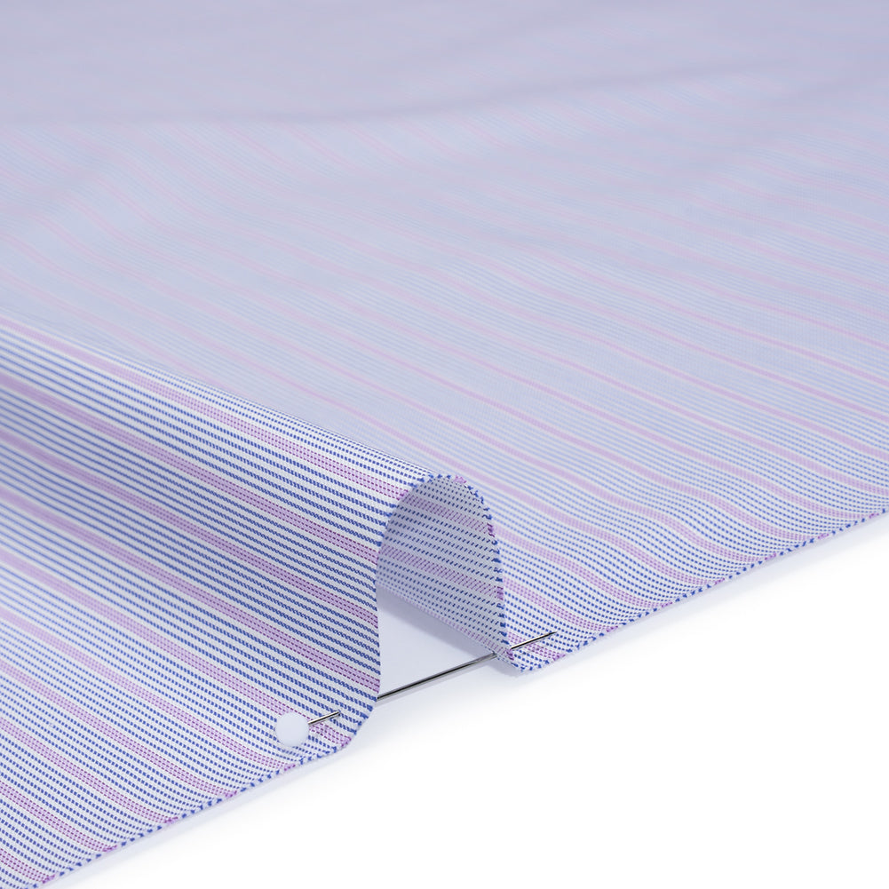 Cotton Twill Shirting - Dark Blue, Purple and White Stripes - Deadstock