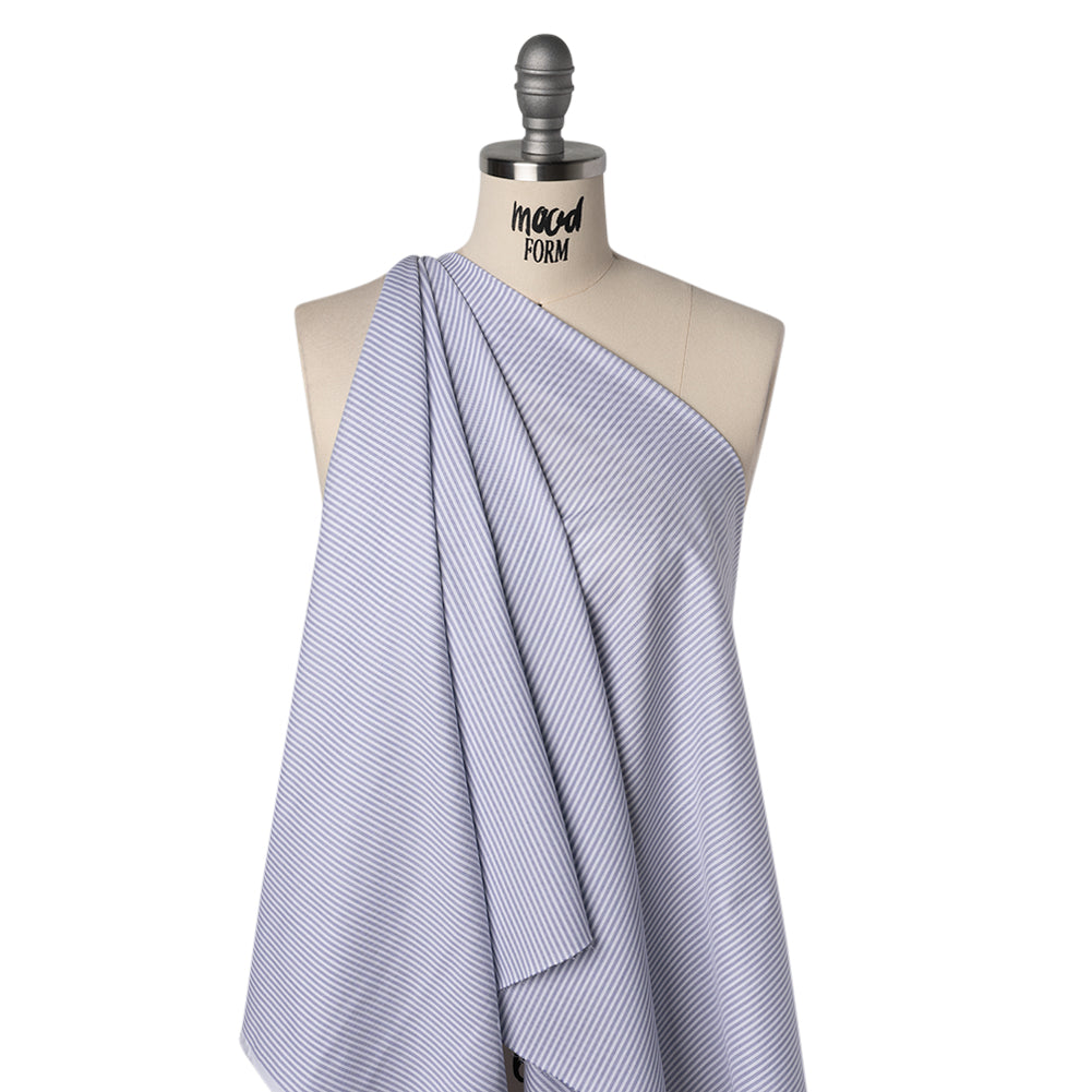 Cotton Basketweave Shirting - Blue and White Candy Stripes - Deadstock
