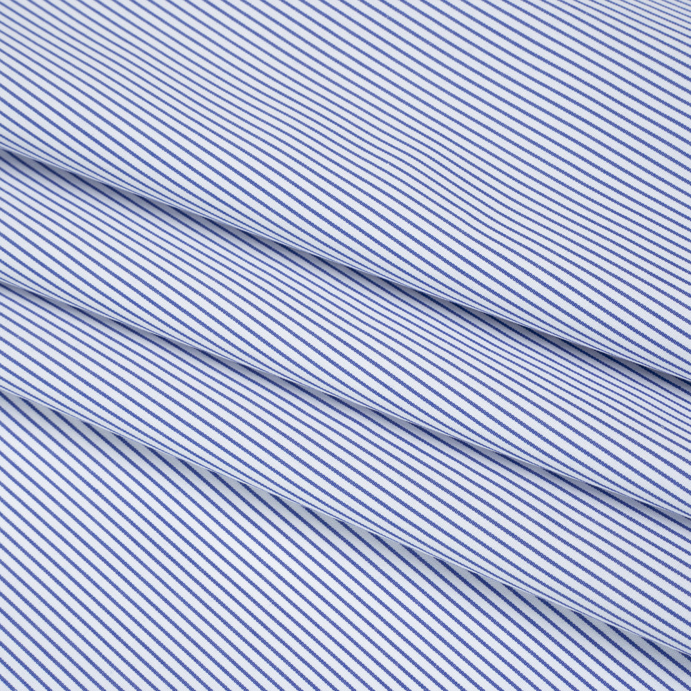 Cotton Shirting - Cobalt Blue and White Stripes - Deadstock