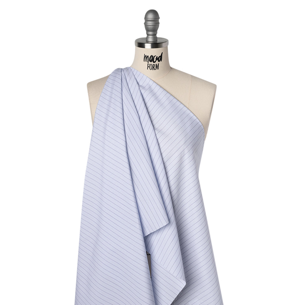 Cotton Shirting - Sky Blue, Navy and White Stripes - Deadstock