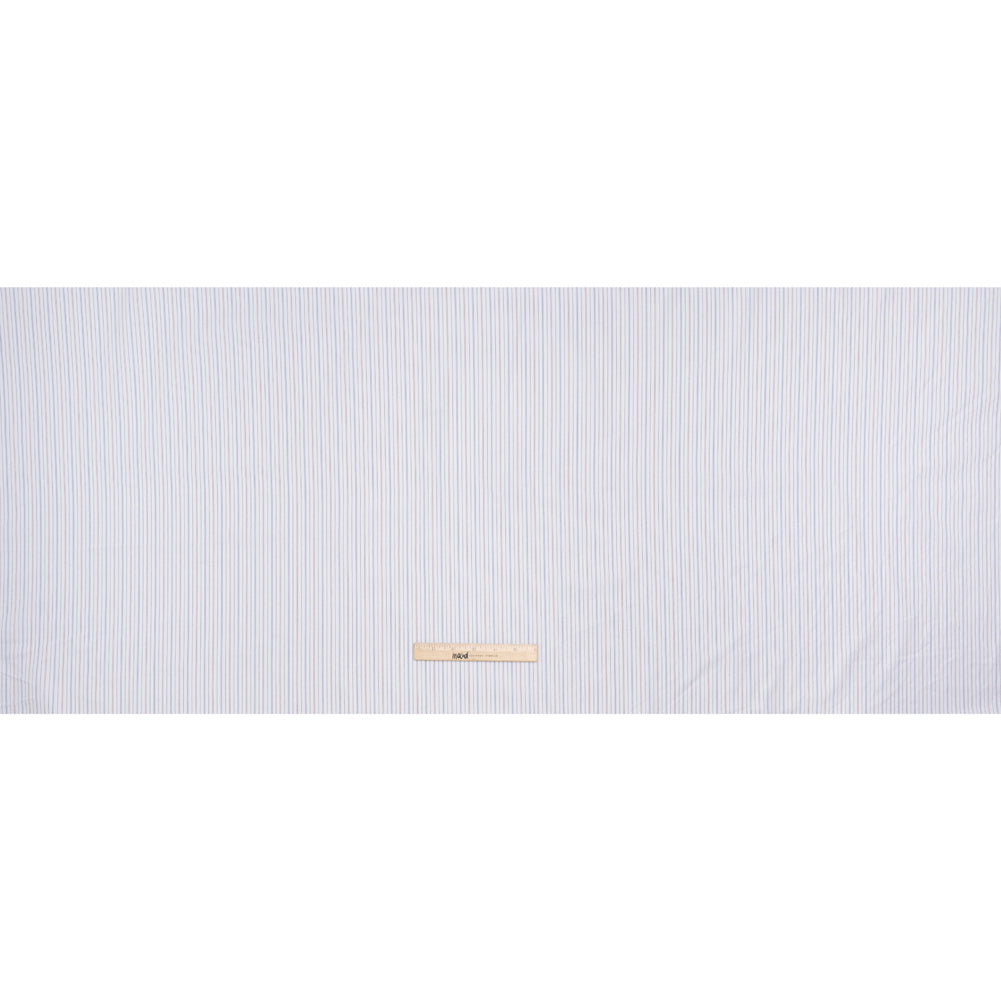 Cotton Herringbone Twill Shirting - White, Blue and Red Pinstripes - Deadstock