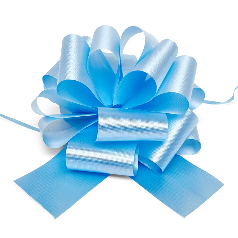 8" Giant Embossed Pull String Bows 8 '' Lt. Blue Color 50 EACH / PACKAGE