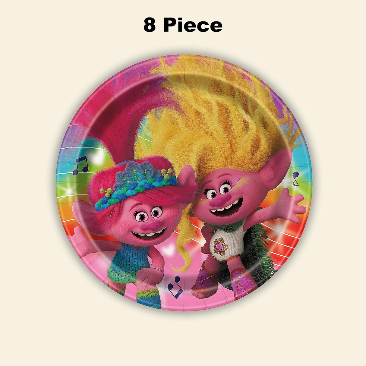 8 Count Trolls Paper Dinner Plates for Birthday Party Supplies and Kids Celebration Use 9 Inch