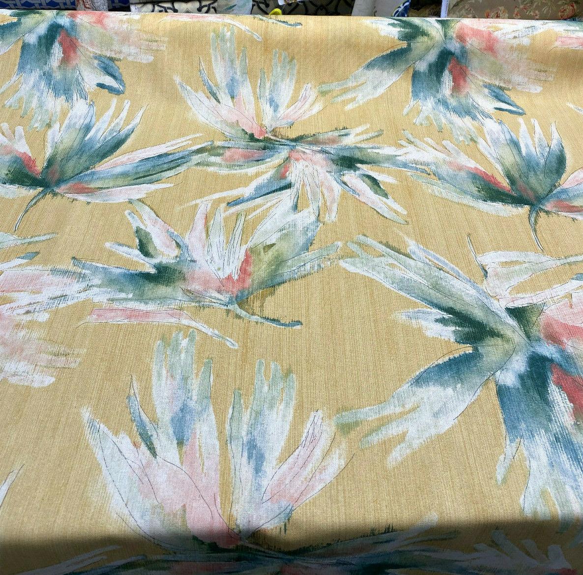 Anza Valley Golden Forest Cotton Fabric - Digital Print, Shades Of Green With Hint Of Pink And Beige On Golden Yellow Background, 54" Width, 27" Horizontal Repeat, 24" Vertical Repeat (1 Yard)