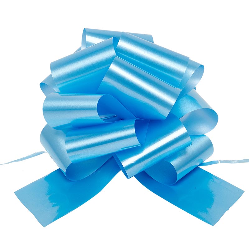 8" Giant Glossy Pull String Bows 8 '' Light Blue Color 50 EACH / PACKAGE