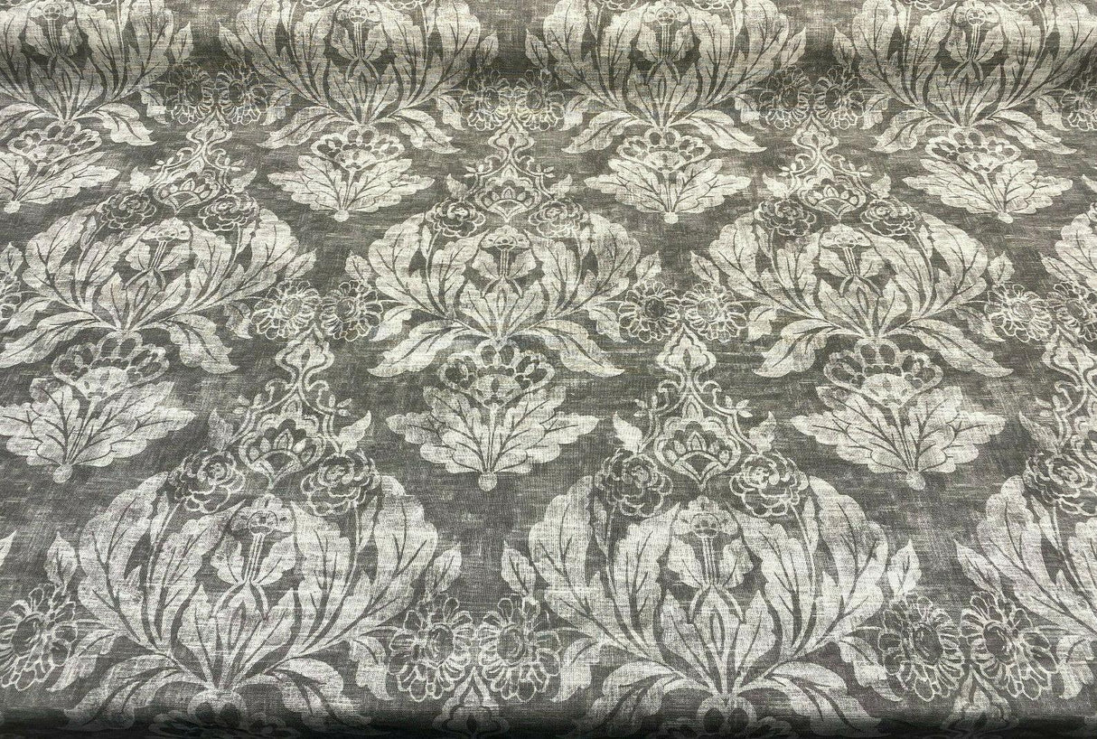 Classic Elegant Damask Cotton Fabric - Gray White Damask, 56" Width (1 Yard)