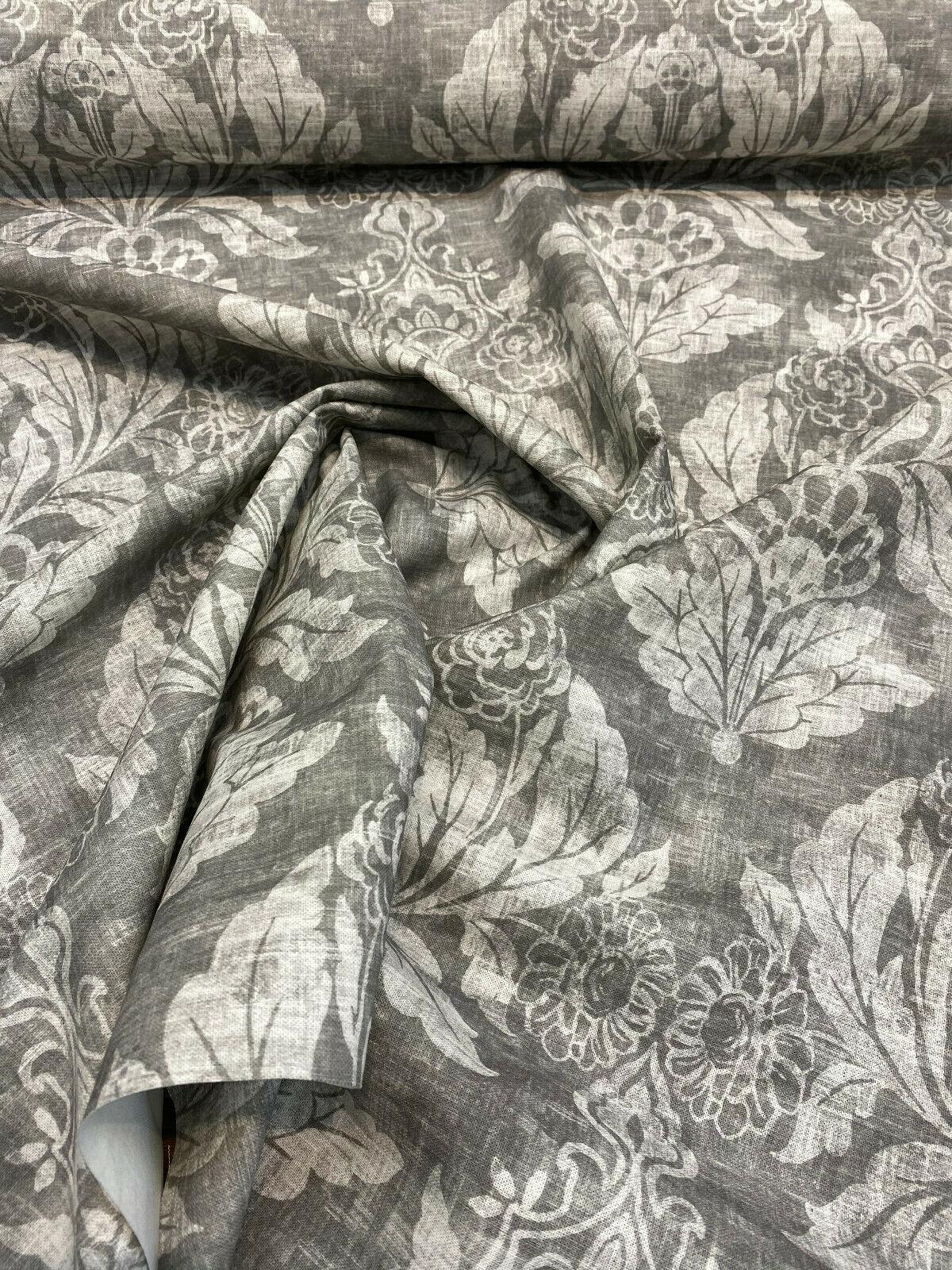 Classic Elegant Damask Cotton Fabric - Gray White Damask, 56" Width (1 Yard)