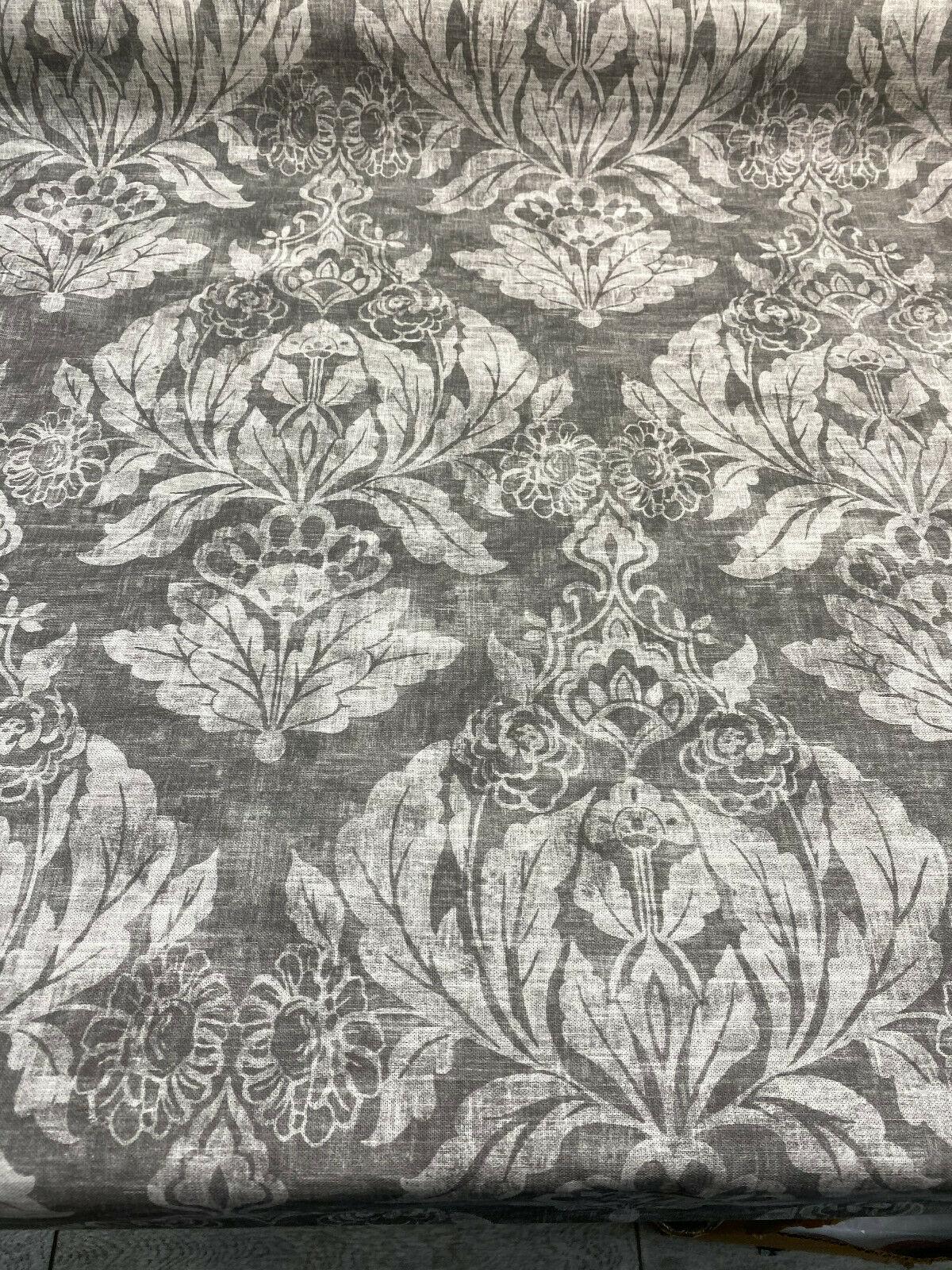 Classic Elegant Damask Cotton Fabric - Gray White Damask, 56" Width (1 Yard)