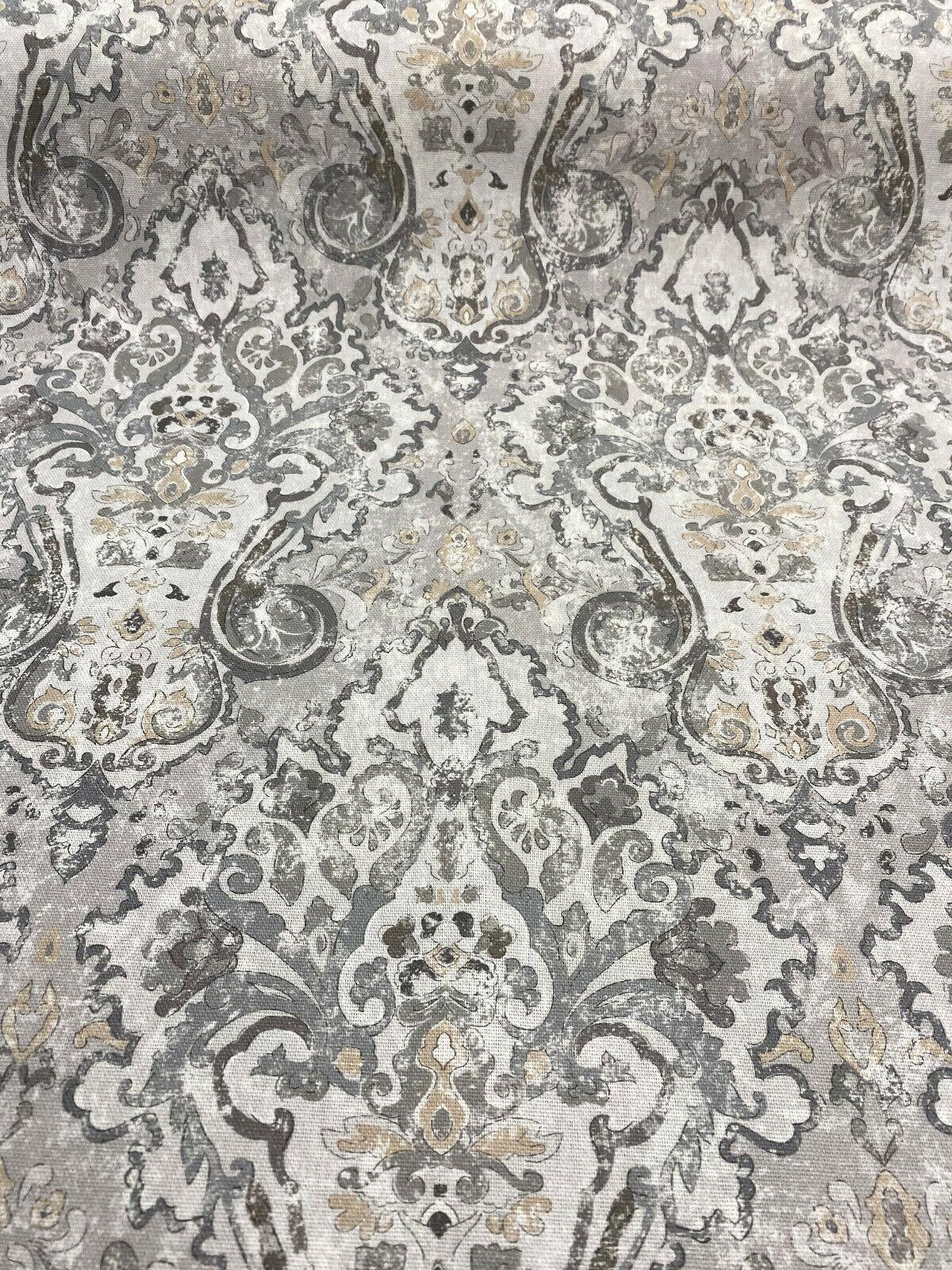 Mazely Damask Ancient Gray Cotton Fabric - Damask, Gray, 56" Width (1 Yard)