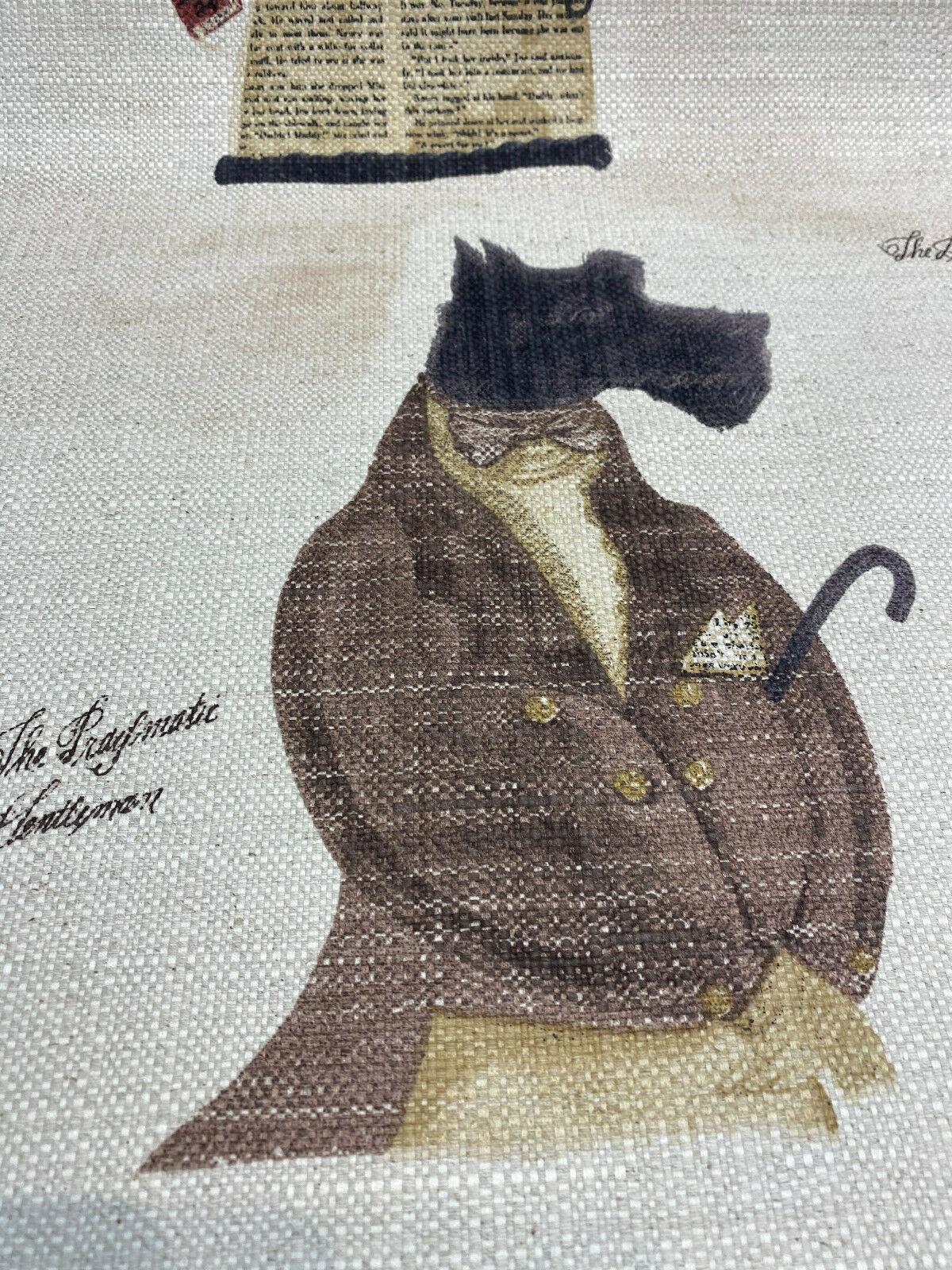 Fancy Nautical Dogs Linen Blend Fabric - Whimsical Dog Print, Black Red Brown Ivory, 56" Width (1 Yard)