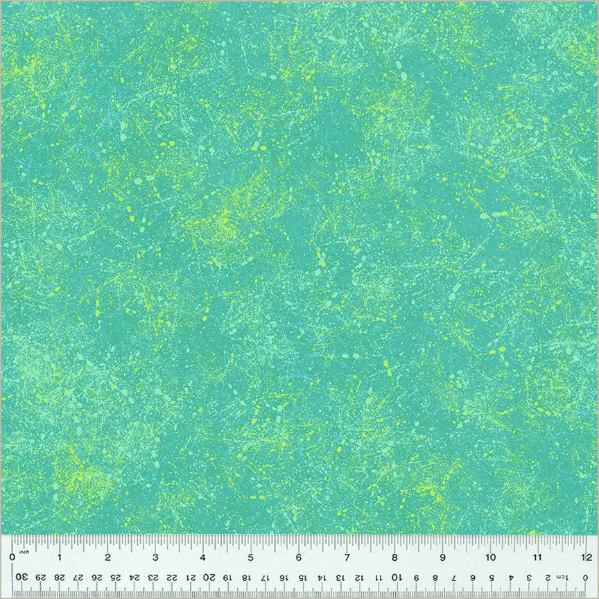 Cotton Fabric Green Aqua Noteworthy Splatter 44/45"