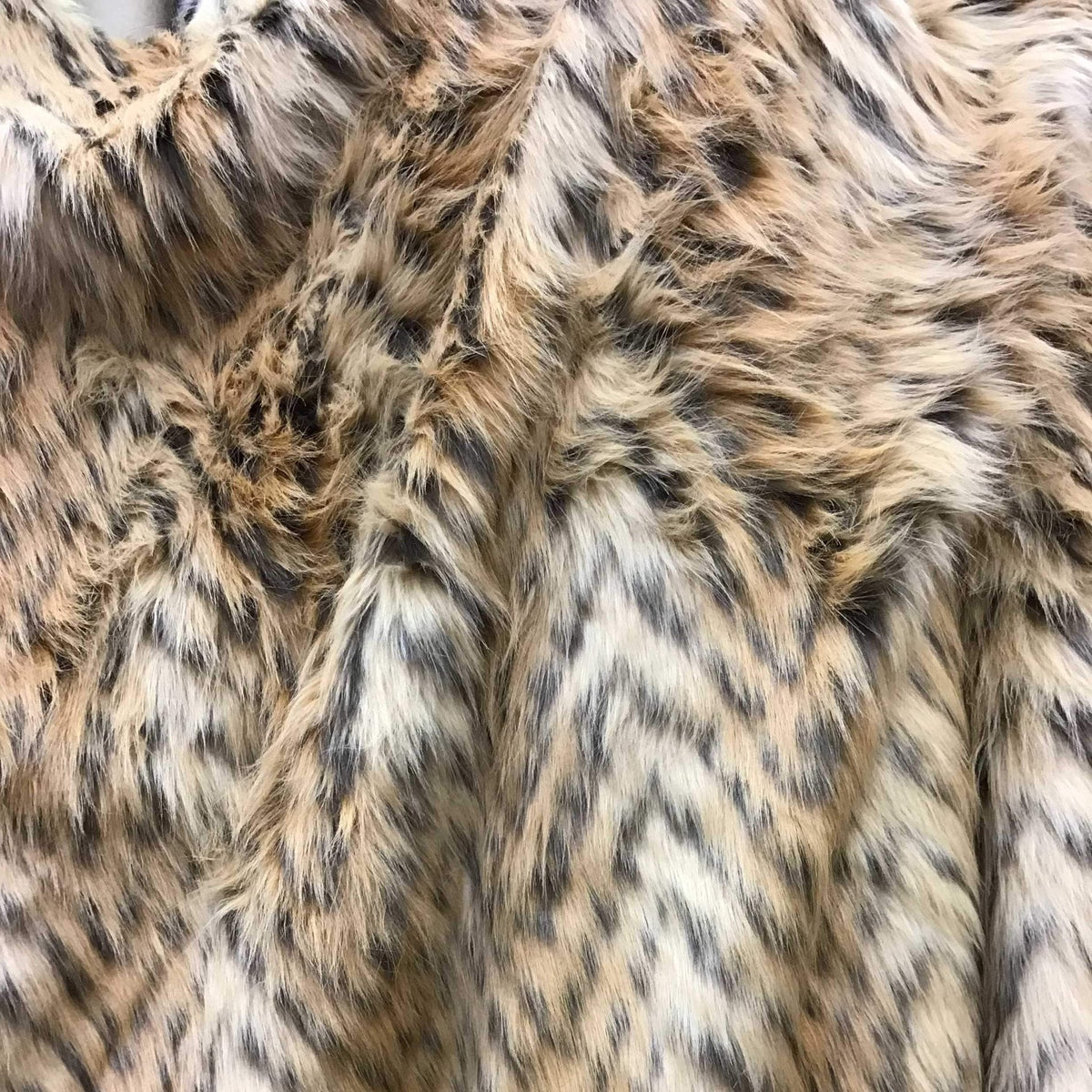 Beige Chevron Lion Faux Fake Fur Long Pile Fabric,