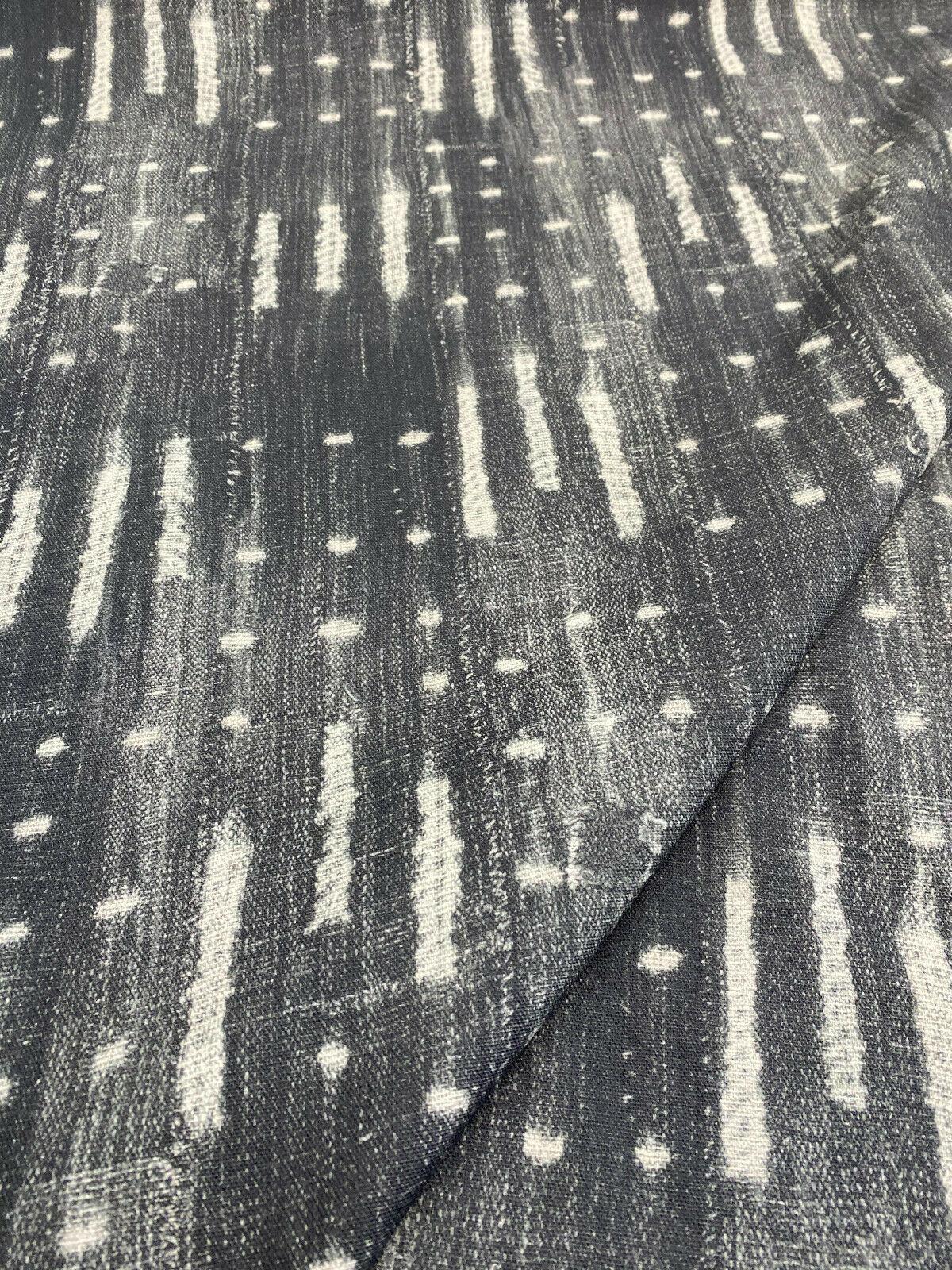 Black Noir Sikasso Painting Cotton Fabric - Black, White Lines, 56" Width (By The Yard)