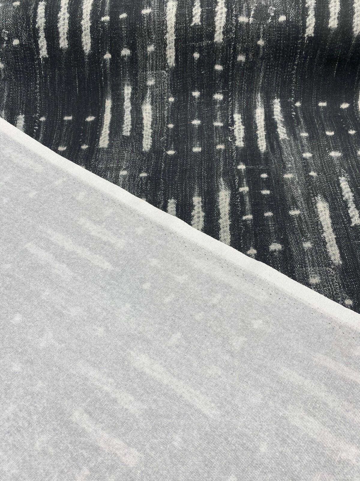 Black Noir Sikasso Painting Cotton Fabric - Black, White Lines, 56" Width (By The Yard)