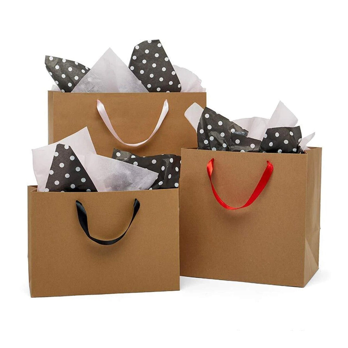 Heavy Kraft Euro Totes with Satin Ribbon Handles 12''x8''x12'' Red Color 12 EACH / PACKAGE