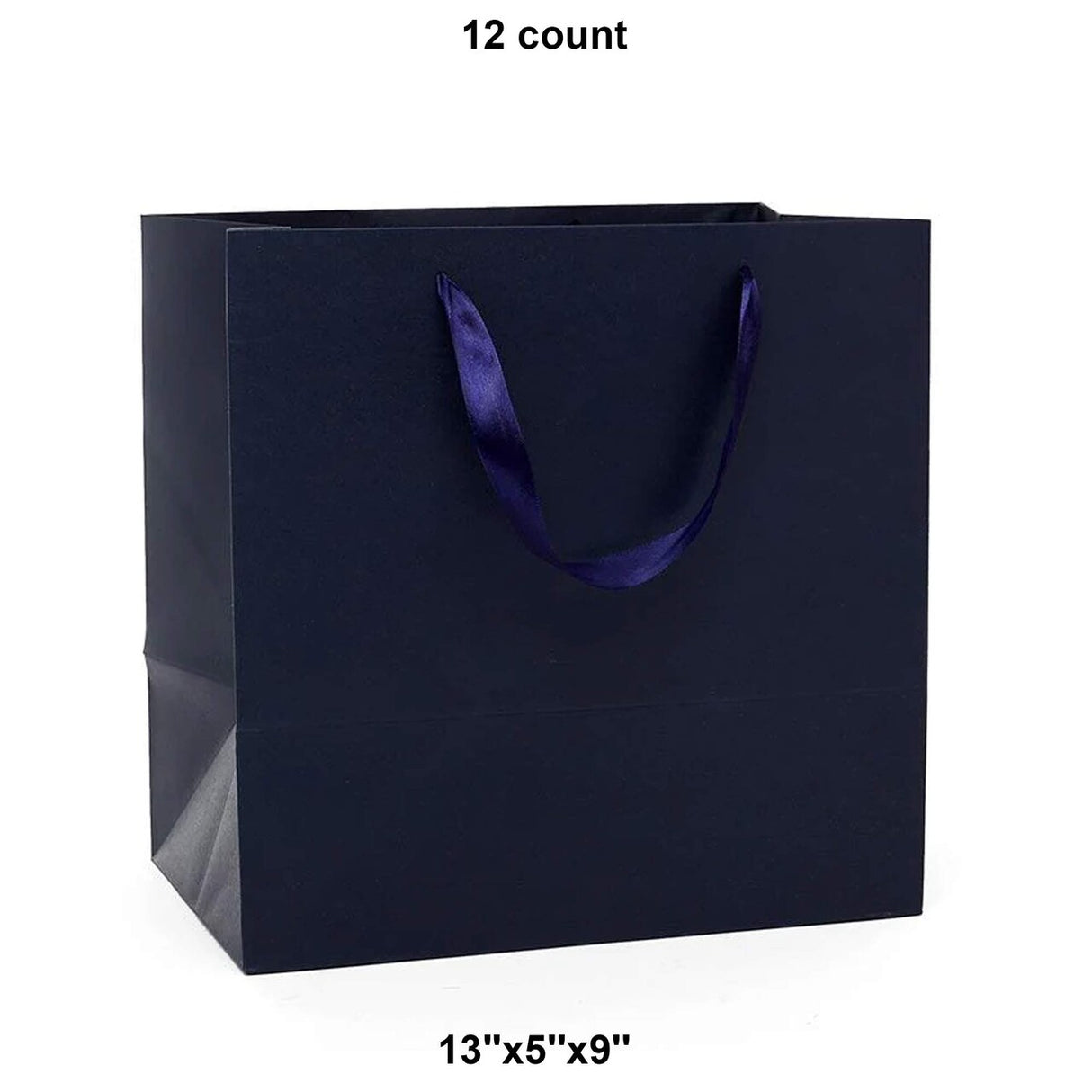 Colored Kraft Euro Totes with Satin Ribbon Handles 13''x5''x9'' Navy Color 12 EACH / PACKAGE