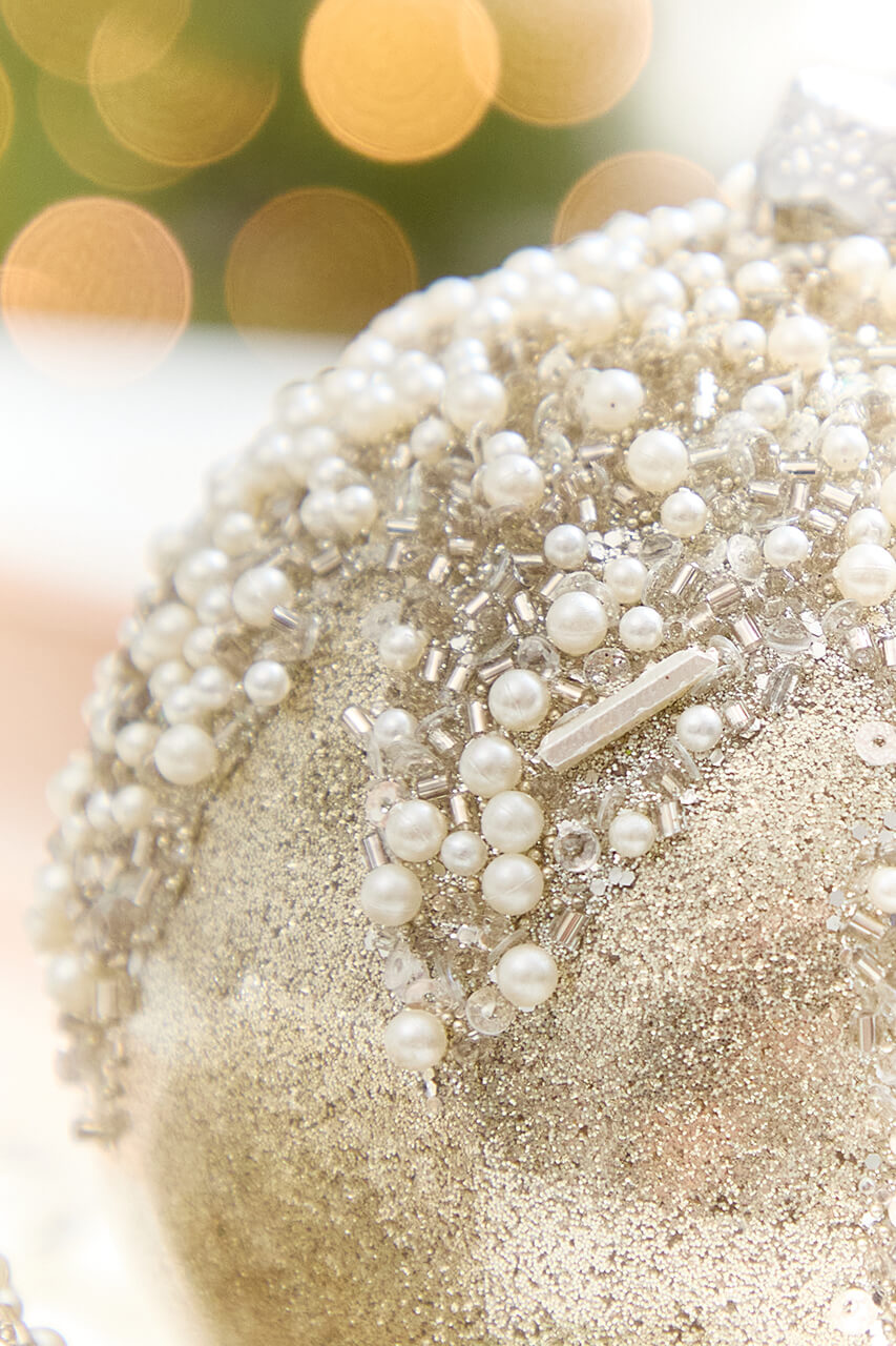 4" - 6" Taupe & Pearl Beaded Glass Ornament