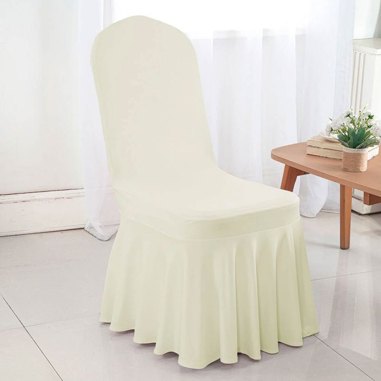 Spandex Banquet Skirt Chair Cover Ivory Stretch Skirt Fit Durable Event Decor