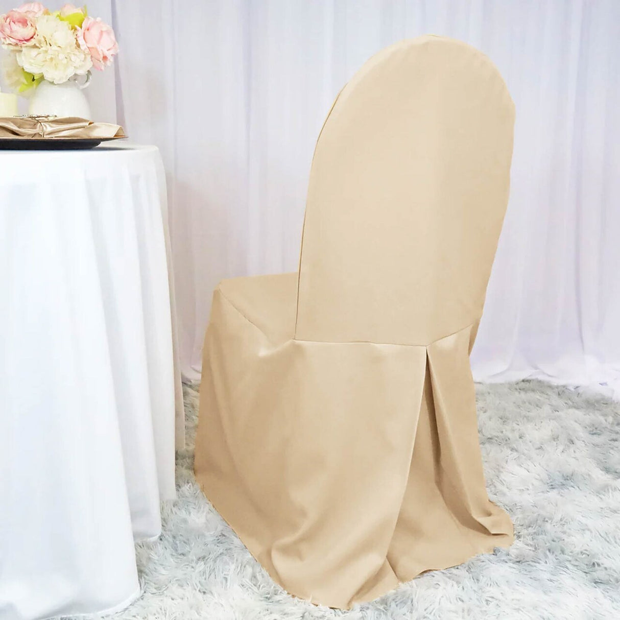 1 Piece Champagne Banquet Chair Cover Durable Polyester Event Slipcover