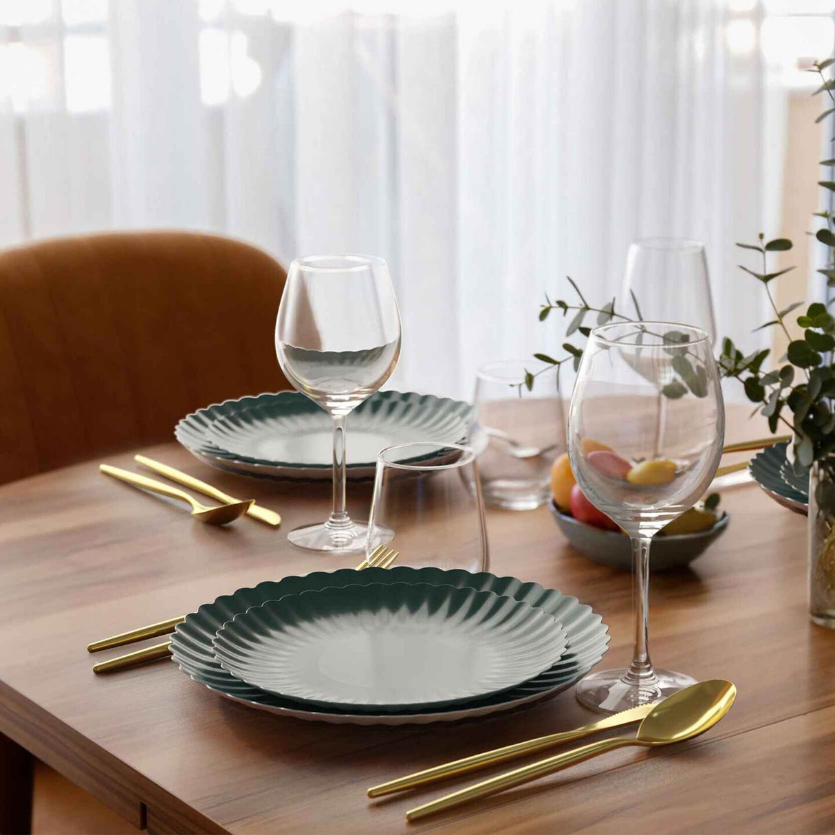 10 Count Scalloped Black Aqua Paper Plates for Party Dinner Birthday Events 10.5 Inch