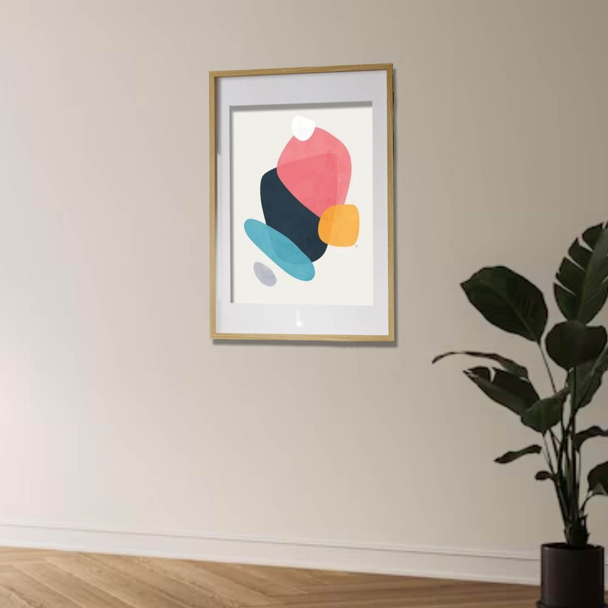 Oak Effect Frame with Mount, 24x36" – Horizontal/Vertical, No-Nail Hanging!