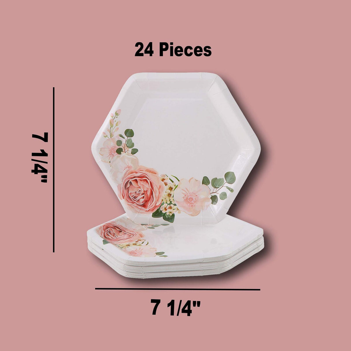 Blush Floral Paper Dessert Plates 24 Count Elegant Bridal Shower Party Plates 7 1/4 Inch