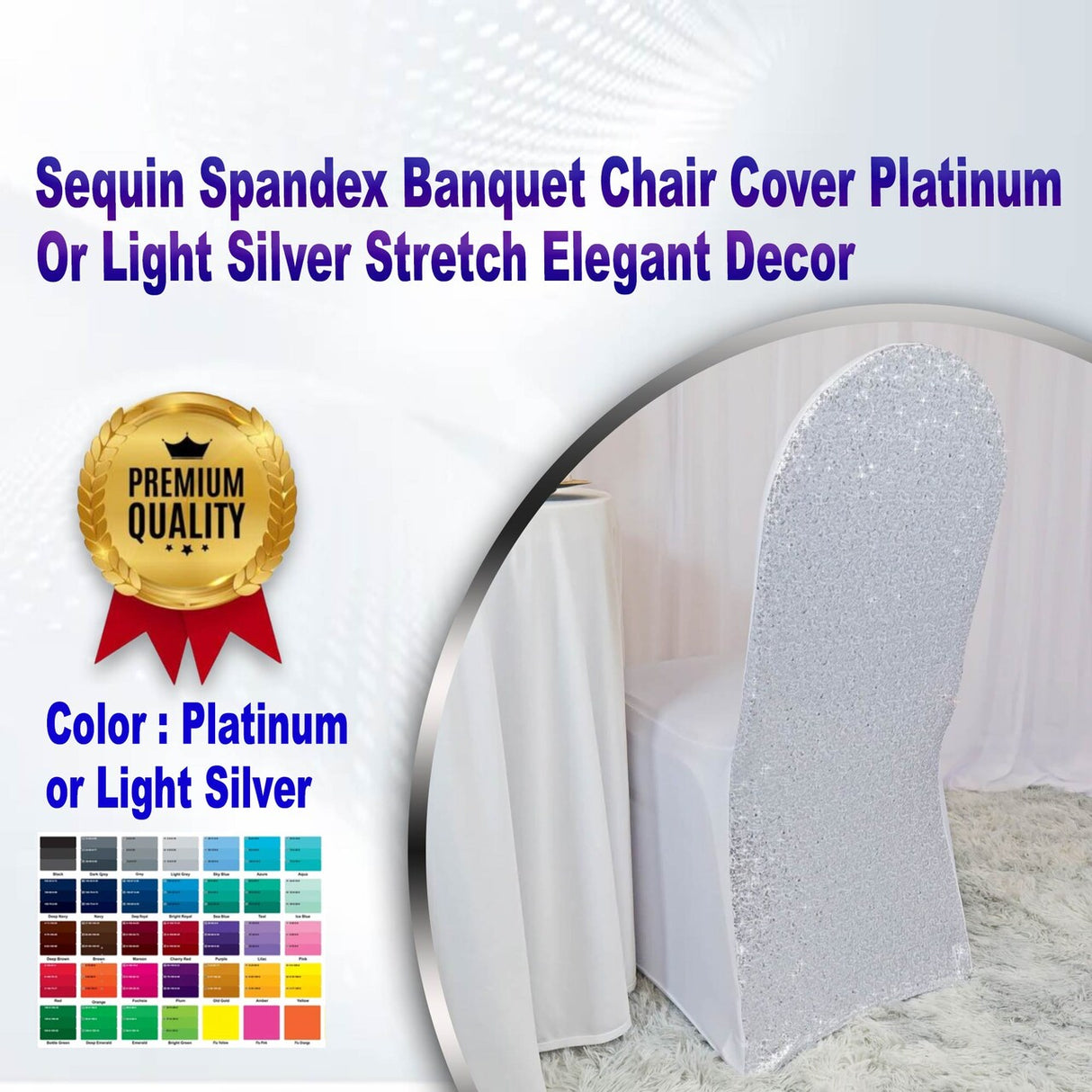 1 Piece Sequin Spandex Banquet Chair Cover Platinum Or Light Silver Stretch Elegant Decor