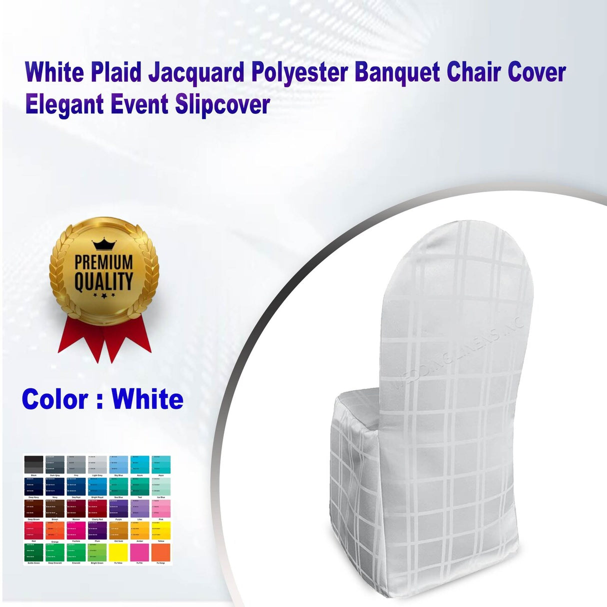 1 Piece White Plaid Jacquard Polyester Banquet Chair Cover Elegant Event Slipcover