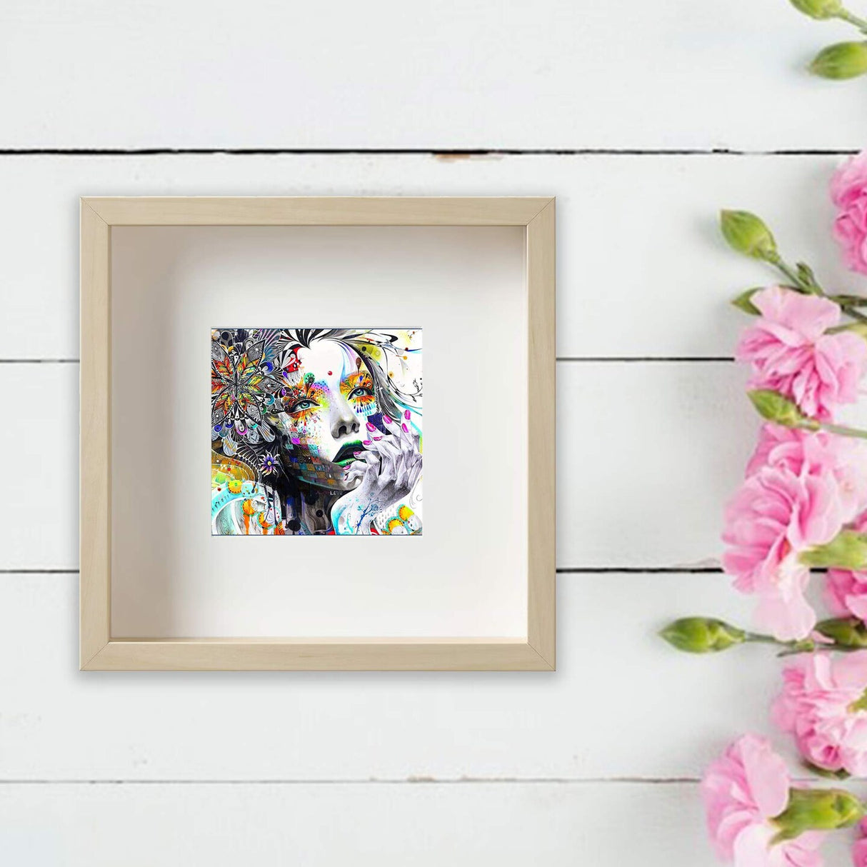 9.75x9.75 Birch Effect Deep Picture Frame with Mat, Plastic Front, Wall or Tabletop Display